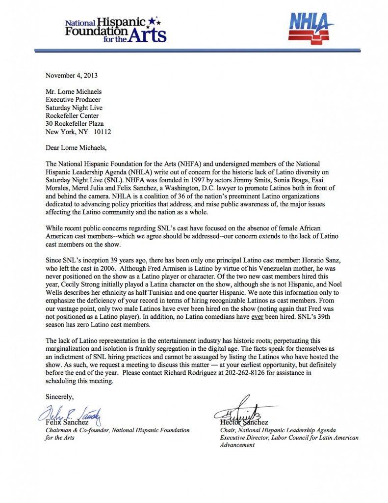 Letter to Mr. Lorne Michaels (1)
