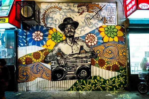First mural up - Johnny and The Boombox - 1984 - 140th and Brook Avenue - Mott Haven. Photo by Ricky Flores