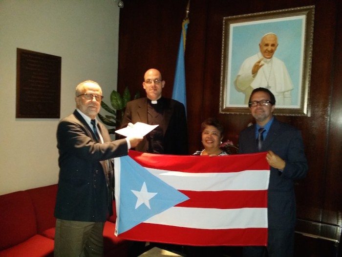 From left: Manuel Melendez Lavandero, Msgr. Joseph Grech, First Secretary of the Holy See to the UN, Lourdes Garcia and David Galarza (Via A Call to Action on Puerto Rico)