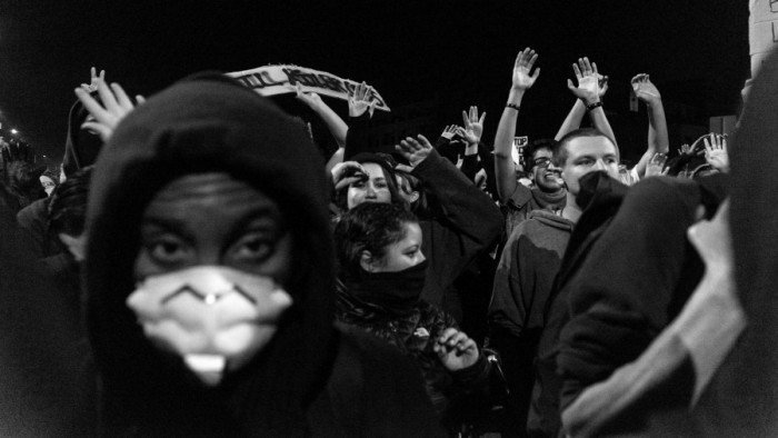 #BlackLivesMatter protest in Berkeley, California in 2014 (Annette Bernhardt/Flickr)