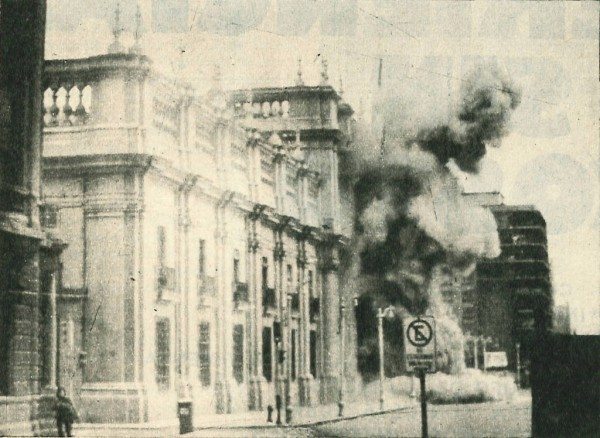 Bombing of La Moneda, Chile's presidential palace, on September 11, 1973 (Library of the Chilean National Congress)