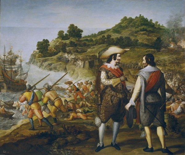Seventeenth-century Spanish painting commemorating Captain Juan de Amezquita's victory and Enrico's defeat at San Juan de Puerto Rico; by Eugenio Caxés, Museo del Prado (Public Domain)