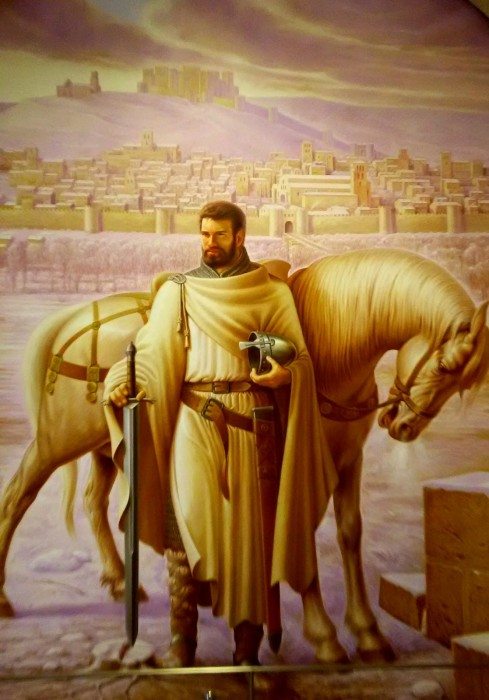 Portrait of El Cid and his steed Babieca in a Burgos museum