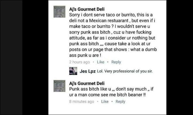Screenshot of deli owner's response (Stephanie Marie)