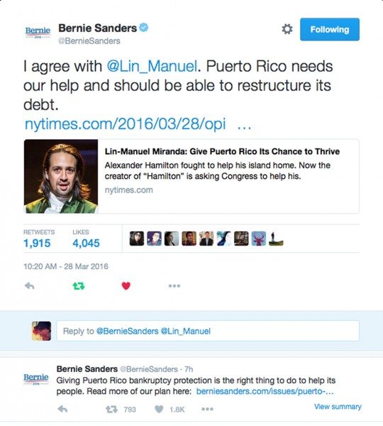Lin and Bernie Twitter