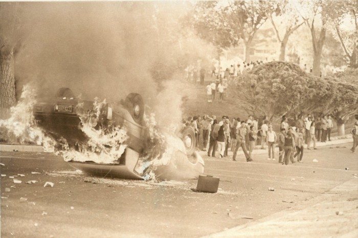 Rioting at Roosevelt Park in Albuquerque, New Mexico (Guy Bralley/Albuquerque Journal)